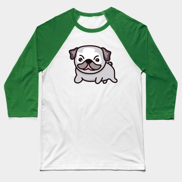 Pug Dog Lover - Cute Dog Drawing Baseball T-Shirt by Kawaii Bomb